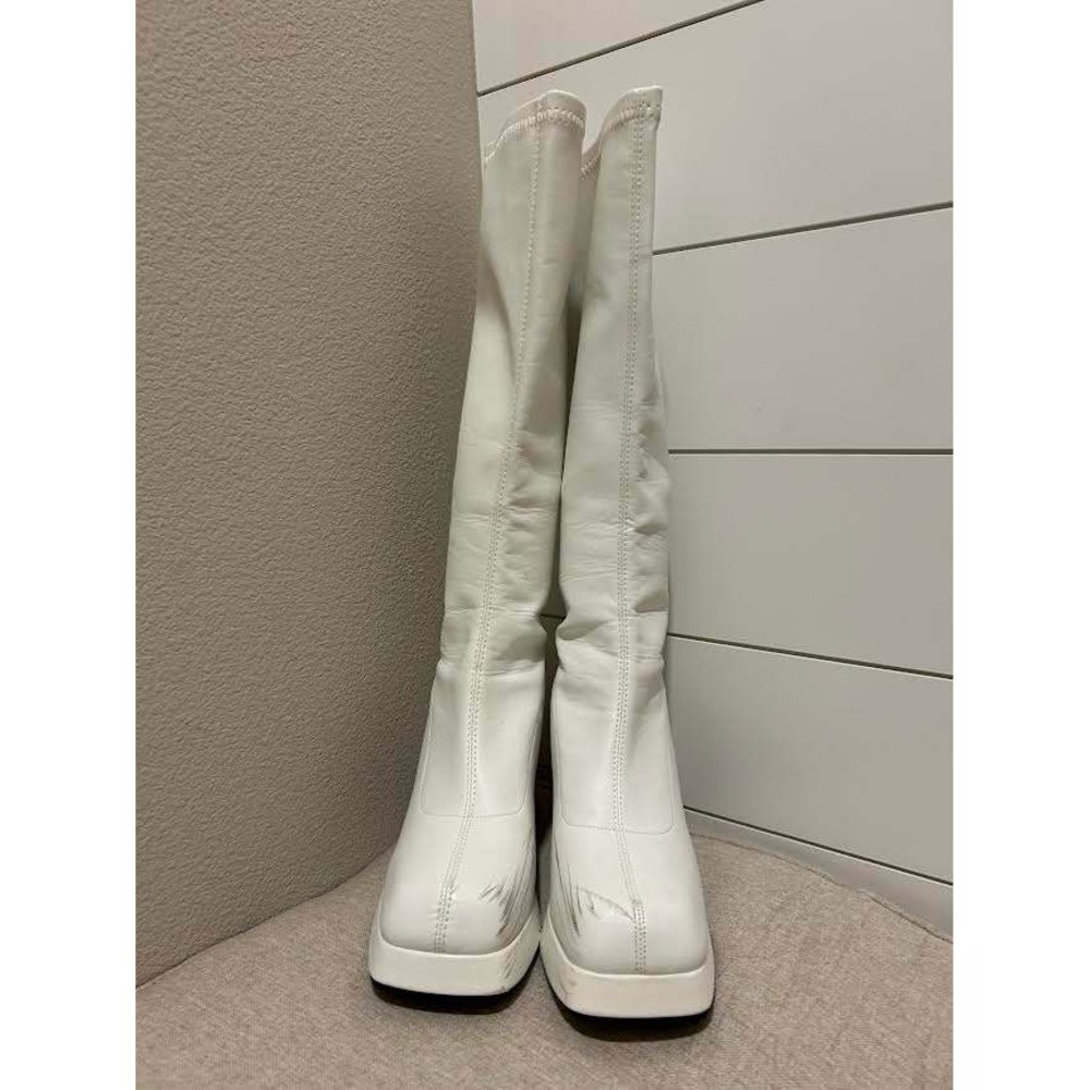 White Platform Knee High Boots Square Toe Chunky Block Heel Size 38 Halloween